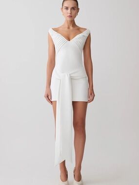 Meshki White Mini Dress with Draped Tie Front